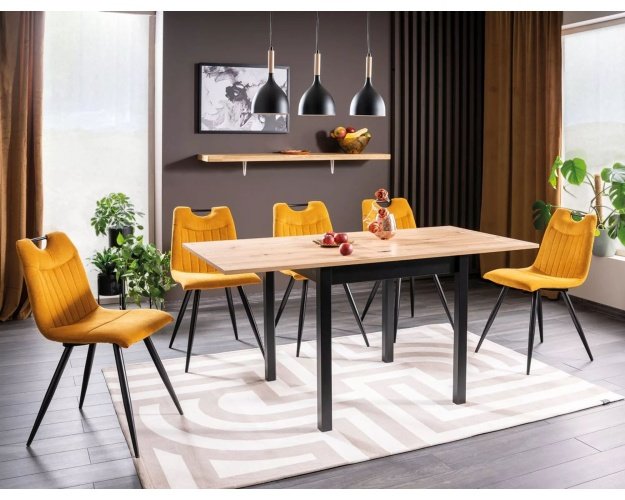 Stalas FL ąžuolas/juoda – ištraukiamas 80–160 × 80 cm