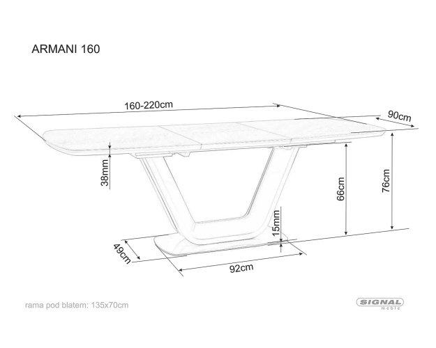 Stalas ARI CERAMIC Pilka marmuro efekto / Pilka MAT 160(220)X90