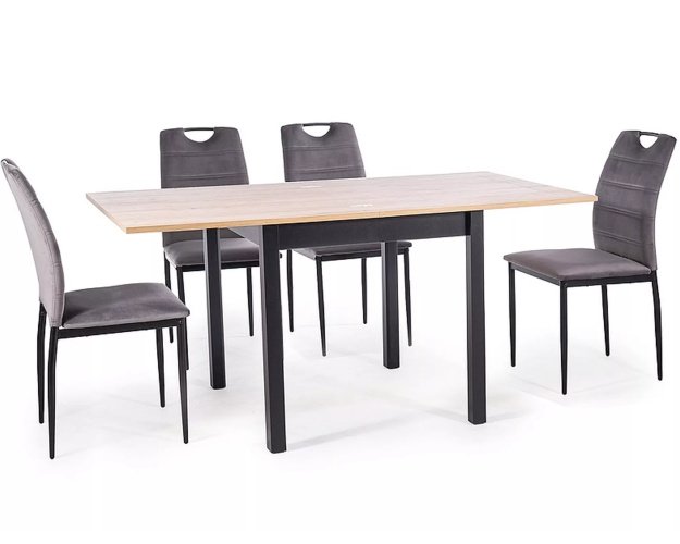 Stalas FL ąžuolas/juoda – ištraukiamas 80–160 × 80 cm