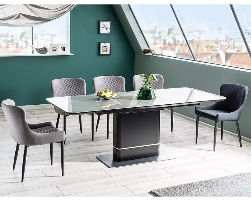 Stalas keramikinis PAL CERAMIC, pilkas marmuras/juoda 160–210×90 cm