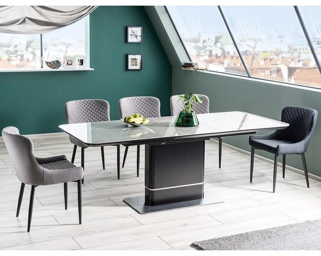 Stalas keramikinis PAL CERAMIC, pilkas marmuras/juoda 160–210×90 cm