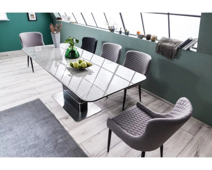 Stalas keramikinis PAL CERAMIC, pilkas marmuras/juoda 160–210×90 cm
