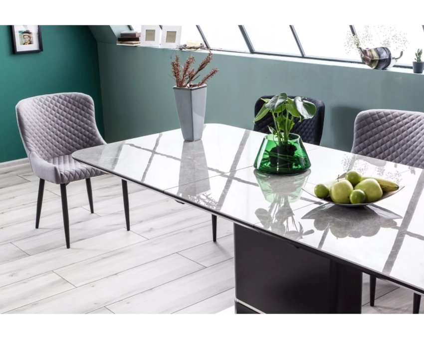 Stalas keramikinis PAL CERAMIC, pilkas marmuras/juoda 160–210×90 cm