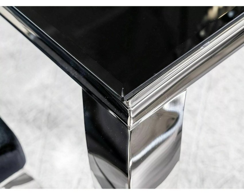 Juodas stalas su chromu 150×90 – Stalai PRI | Juoda/Chromas