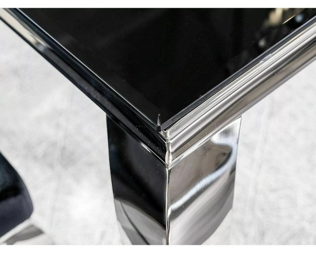Juodas stalas su chromu 150×90 – Stalai PRI | Juoda/Chromas