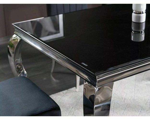 Juodas stalas su chromu 150×90 – Stalai PRI | Juoda/Chromas