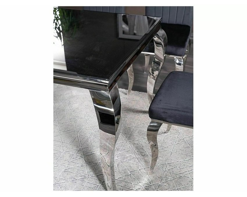 Juodas stalas su chromu 150×90 – Stalai PRI | Juoda/Chromas