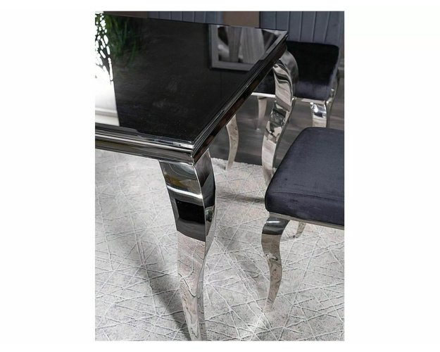 Juodas stalas su chromu 150×90 – Stalai PRI | Juoda/Chromas