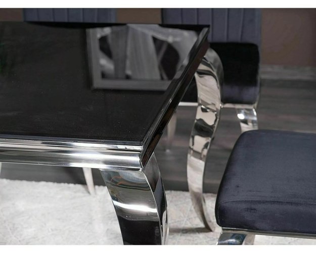 Juodas stalas su chromu 150×90 – Stalai PRI | Juoda/Chromas