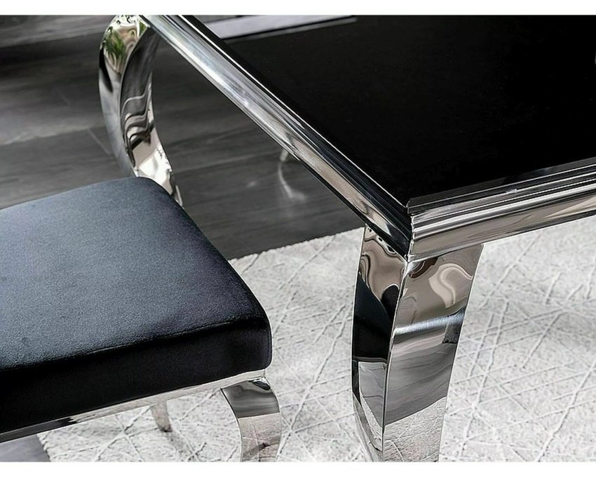 Juodas stalas su chromu 150×90 – Stalai PRI | Juoda/Chromas