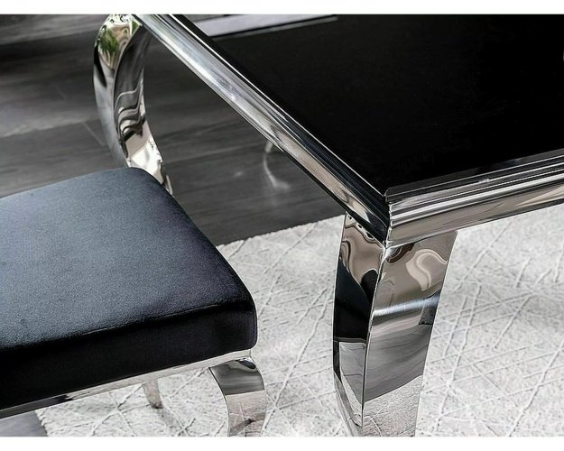 Juodas stalas su chromu 150×90 – Stalai PRI | Juoda/Chromas