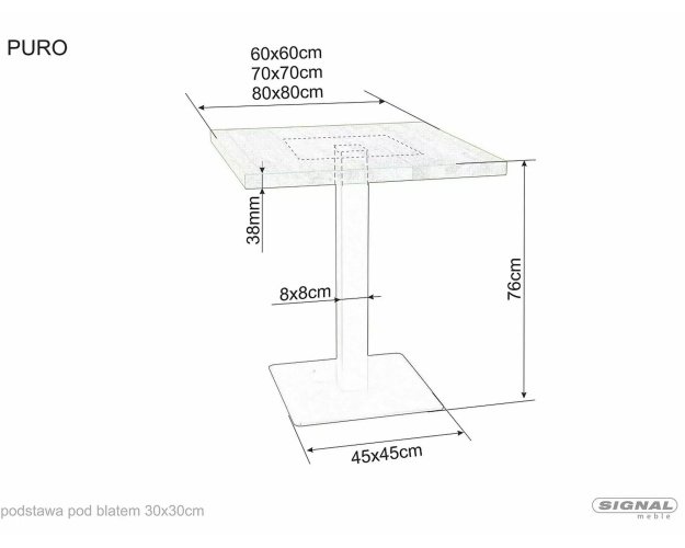 Kvadratinis 60x60 stalas – natūrali faneruotė Ąžuolas/Juoda