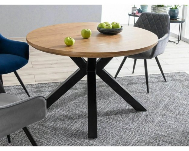 Apvalus 120 cm ąžuolo-juodas stalas – RI Ąžuolas/Juoda