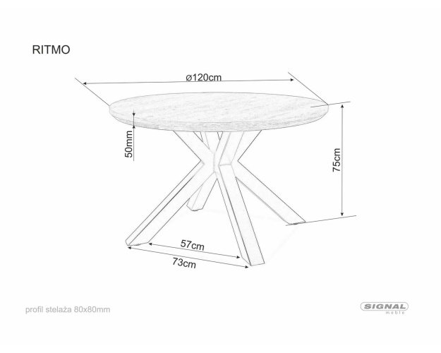 Apvalus 120 cm ąžuolo-juodas stalas – RI Ąžuolas/Juoda