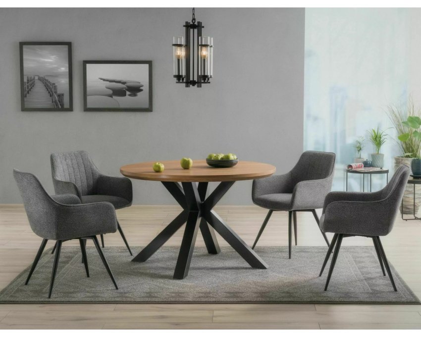 Apvalus 120 cm ąžuolo-juodas stalas – RI Ąžuolas/Juoda