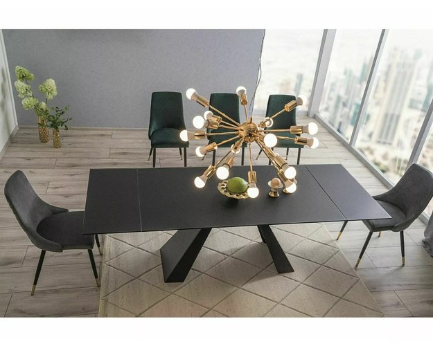 Juodas ištraukiamas valgomasis stalas MAT 160–240 × 90 cm | Stalai