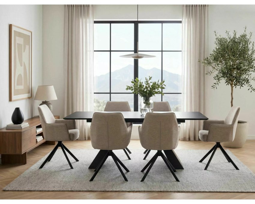 Juodas ištraukiamas valgomasis stalas MAT 160–240 × 90 cm | Stalai