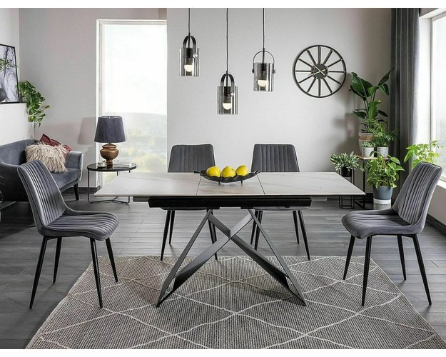 Stalas WES – baltas marmuro efektas / juodas MAT 120–160 x 80