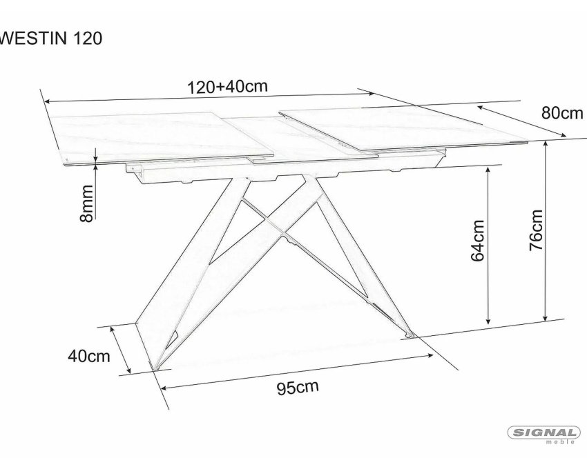 Stalas WES – baltas marmuro efektas / juodas MAT 120–160 x 80