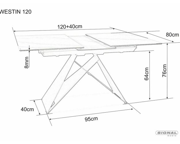 Stalas WES – baltas marmuro efektas / juodas MAT 120–160 x 80