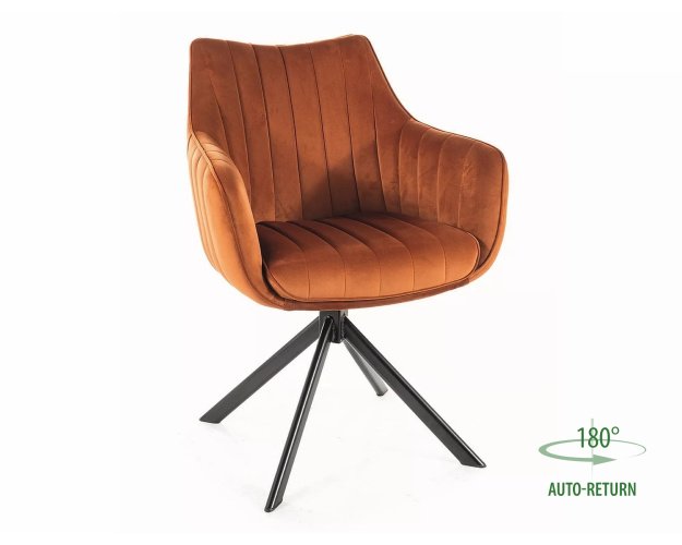 Valgomojo kėdė aksominiu audiniu, sukama 180° – cinamono/juoda