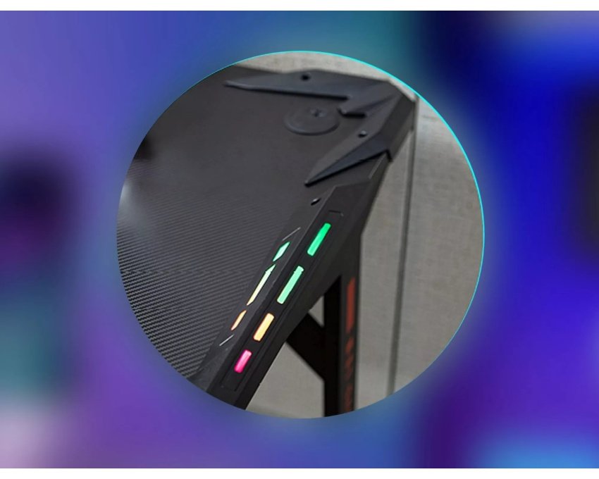 Darbo stalas su LED apšvietimu, puodelio ir ausinių laikikliais