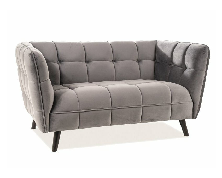 Aksominė dvinė sofa (pilka, medžio detalės) – Bluvel 14, Wenge