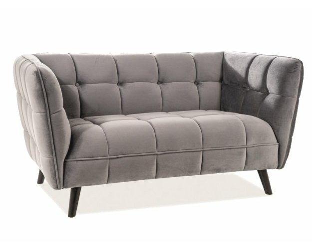 Aksominė dvinė sofa (pilka, medžio detalės) – Bluvel 14, Wenge