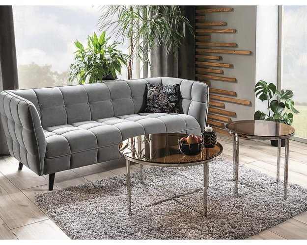 Aksominė dvinė sofa (pilka, medžio detalės) – Bluvel 14, Wenge 2