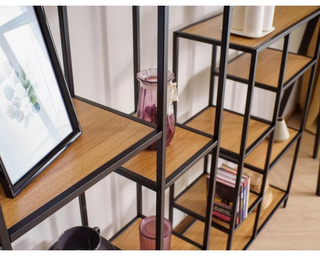 Lentyna su laminuotu stalviršiu ir metaliniu rėmu – ąžuolas/juoda