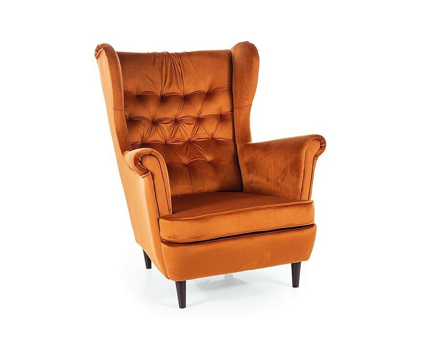 Aksominis fotelis „Bluvel 4215“ — cinamonas, wenge mediena