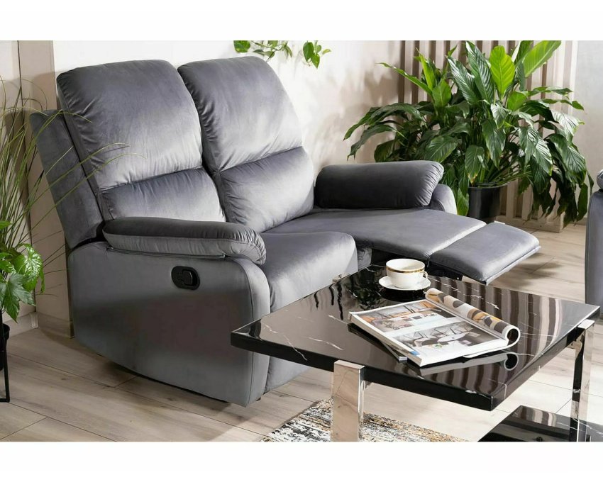 Išskleidžiama 2 vietų aksominė sofa | Metalinis rėmas, pilka/juoda