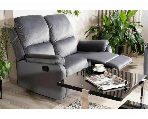 Išskleidžiama 2 vietų aksominė sofa | Metalinis rėmas, pilka/juoda 2