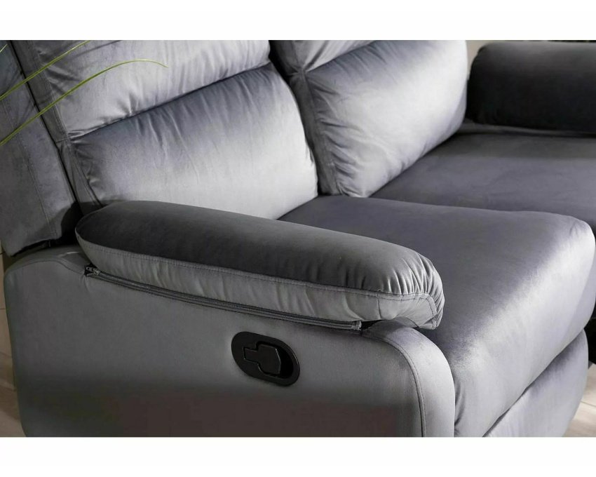 Išskleidžiama 2 vietų aksominė sofa | Metalinis rėmas, pilka/juoda