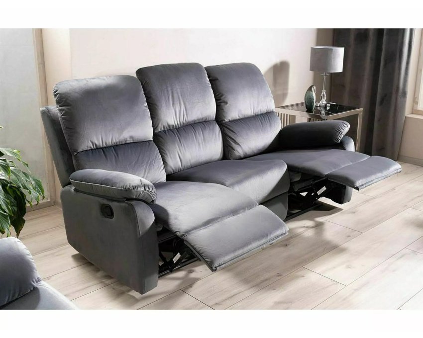 3 vietų išskleidžiama sofa su miego funkcija | Aksomas, pilka
