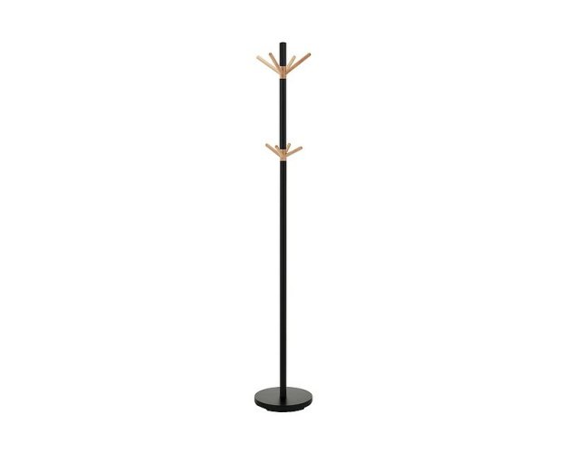 Medinė ir metalinė pakaba 30 cm – juoda + bukas | Drabužių kabyklos