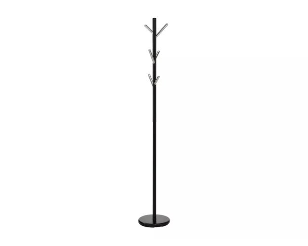 Metalinė drabužių pakaba juoda su chromu, pagr. Ø28 cm — Drabužių kaby
