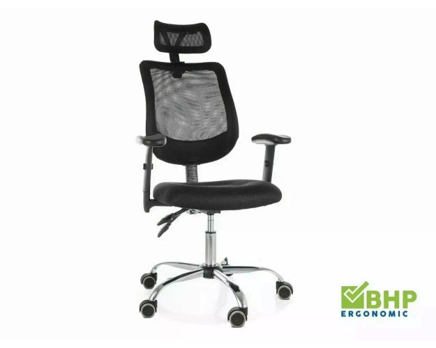 Ergonomiška biuro kėdė su reguliuojamais porankiais ir sukamu mechaniz