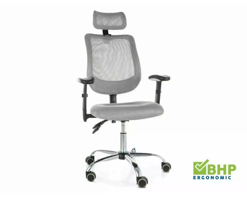 Ergonomiška biuro kėdė su galvos atlošu – reguliuojama, pilka