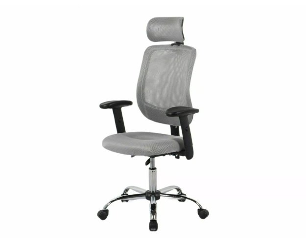 Ergonomiška biuro kėdė su galvos atlošu – reguliuojama, pilka