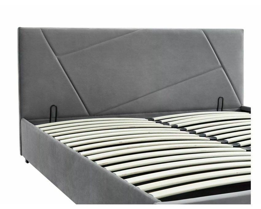 Aksominė lova su talpykla 140x200 cm – pilka, su rėmu ir pakėlimo mech