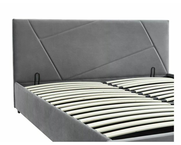 Aksominė lova su talpykla 140x200 cm – pilka, su rėmu ir pakėlimo mech