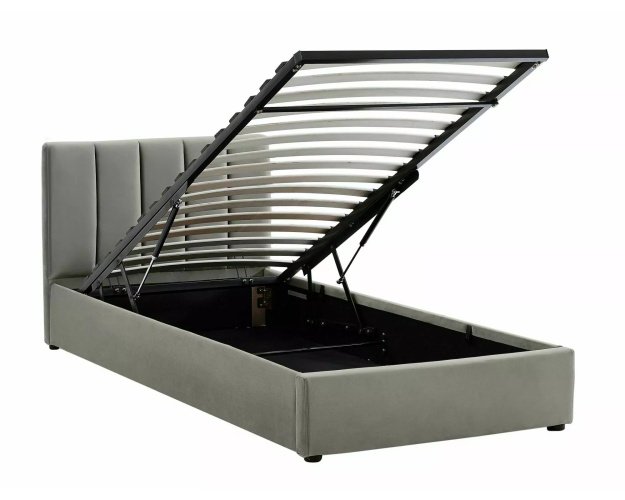 Aksominė lova su talpykla ir pakėlimu 90x200 cm – pilka