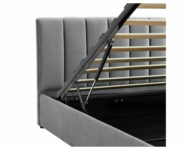 Aksominė lova su talpykla ir pakėlimu 90x200 cm – pilka