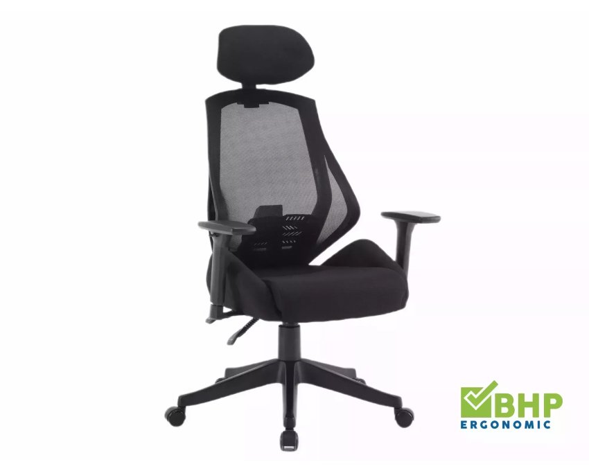 Ergonomiškas pasukamas biuro krėslas – juodas, iki 130 kg