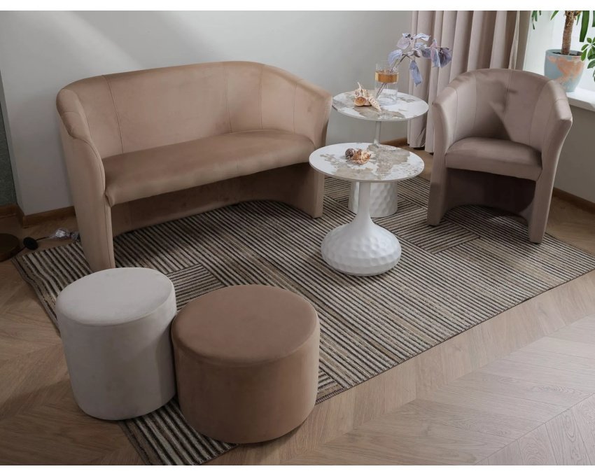 Aksominė dvivietė sofa (tamsiai smėlinė) – Minkšti baldai