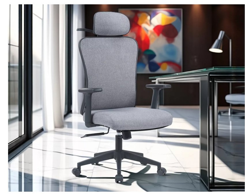 Ergonominis biuro fotelis su reguliuojamais porankiais – pilkas