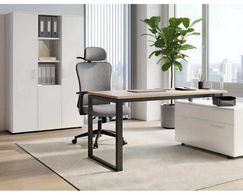 Ergonominis biuro fotelis su reguliuojamais porankiais – pilkas