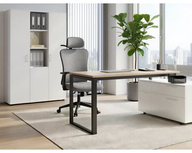 Ergonominis biuro fotelis su reguliuojamais porankiais – pilkas