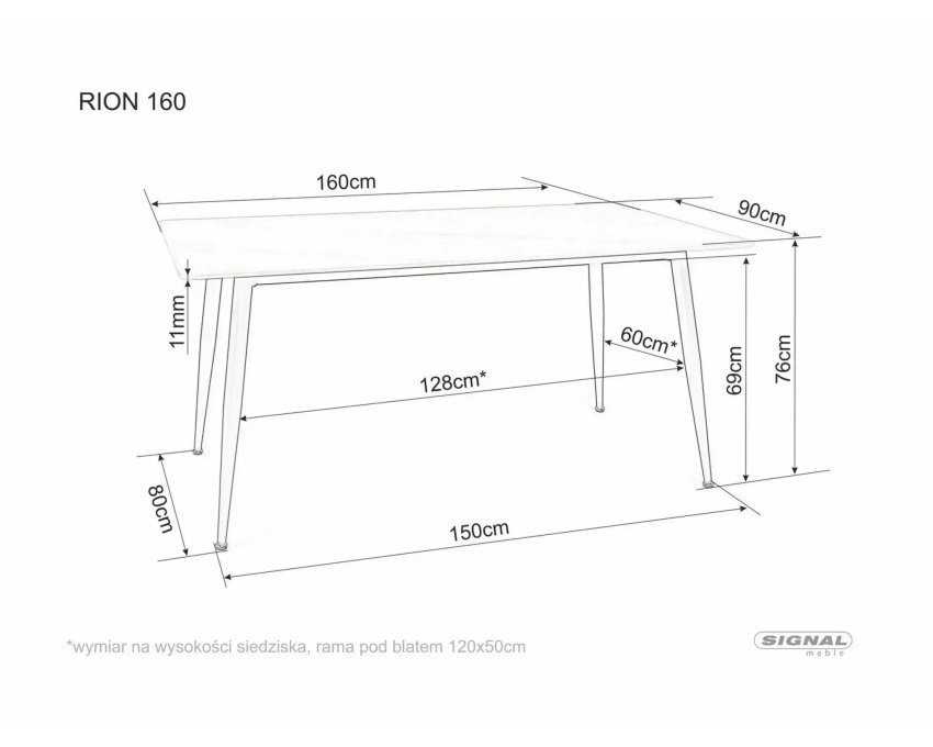 Stalas Rion 160 – keramika + metalas, pilkas blizgus / juodas matinis